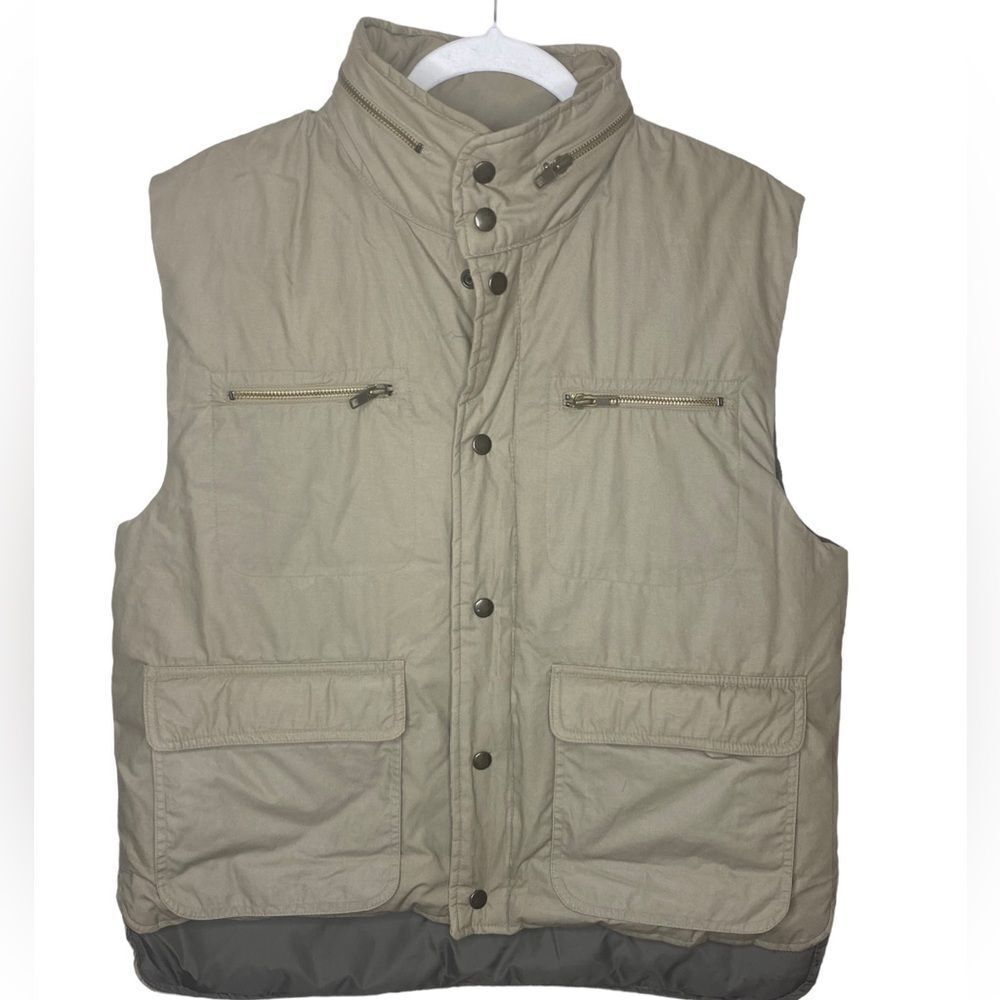 SKOR Puffer Down Blend Men’s Sz Lrg Tan Hooded Outdoor Walking Warm Cotton Vest